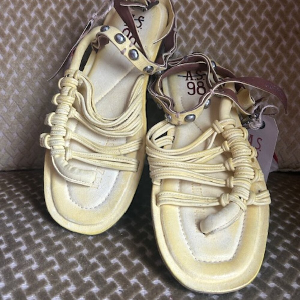 Free People x A.S.98 Marin Strappy Sun Yellow Leather Stud Strappy Ankle Sandals